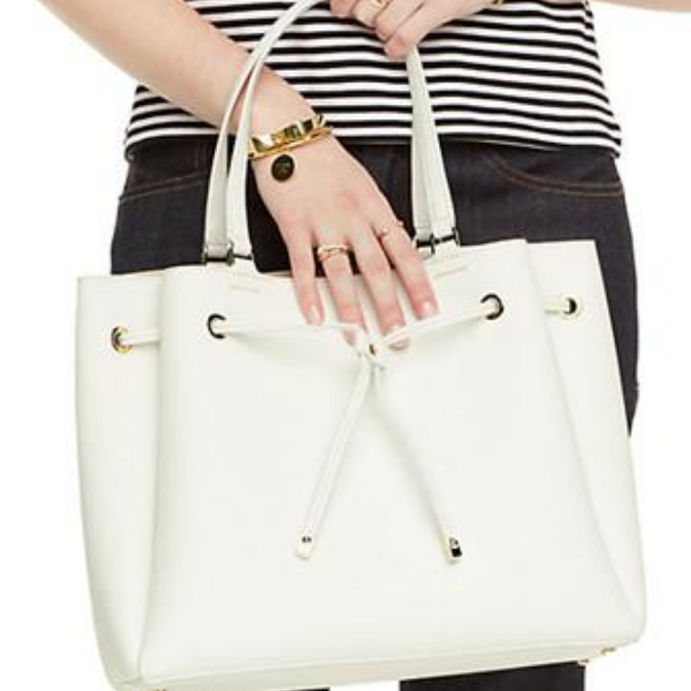 kate spade White Leather Drawstring Shoulder Bag